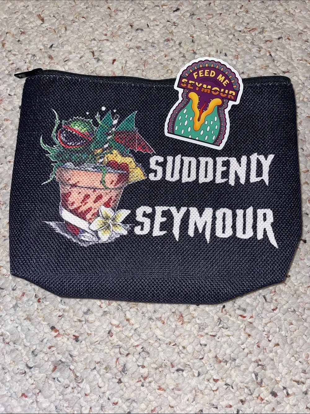 Suddenly Seymour Black Zip Pouch with Floral Graphic